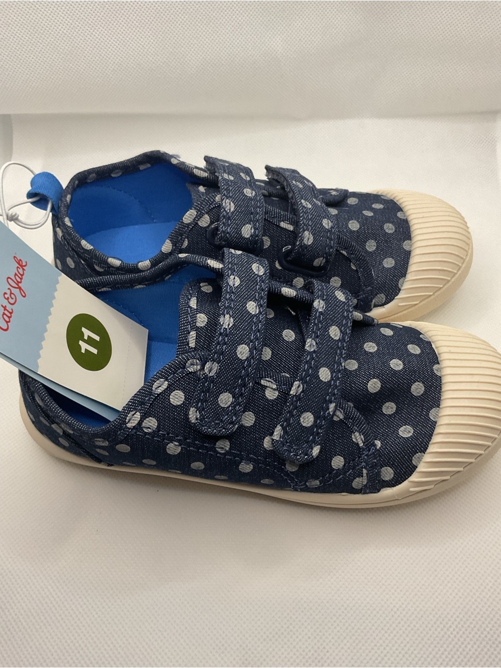 Cat & Jack Navy Polka Dot Double Velcro Kids Sneakers size 11 - Picture 2 of 6